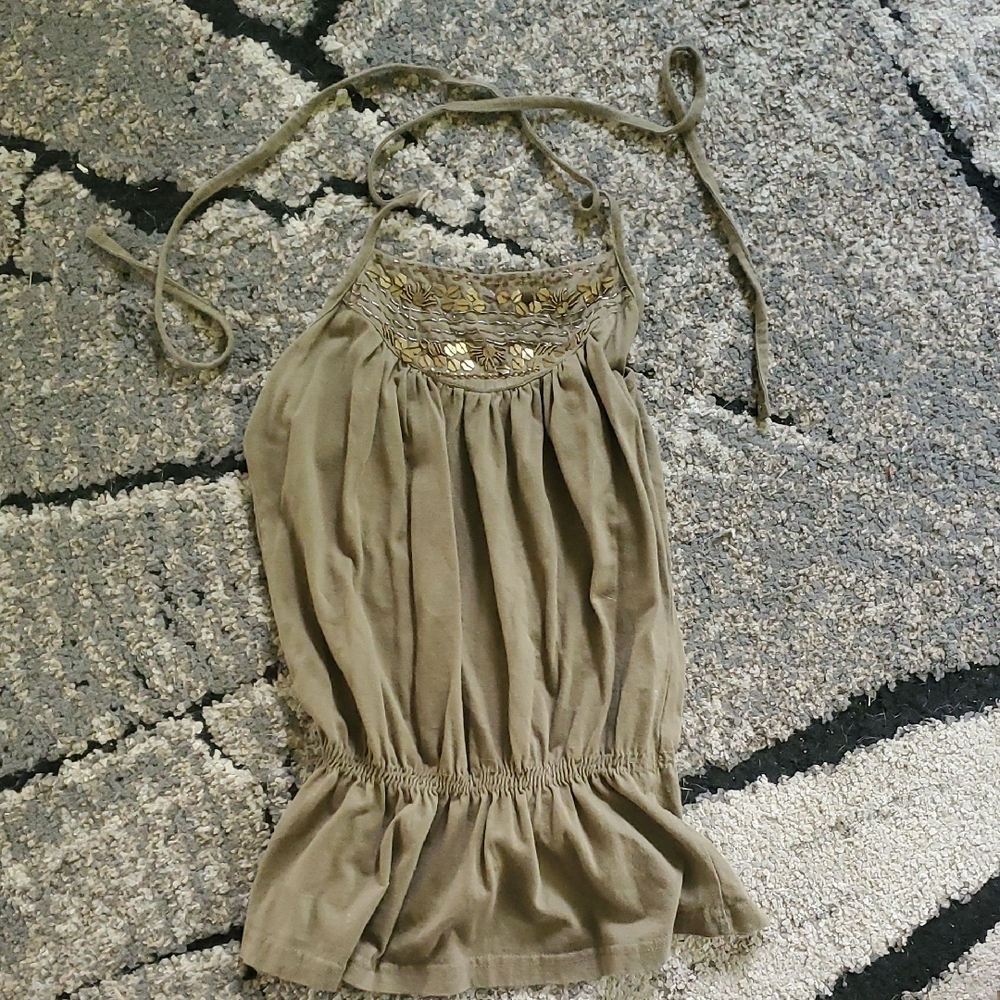 Charlotte Russe Olive Halter Camisole with Gold Sequins